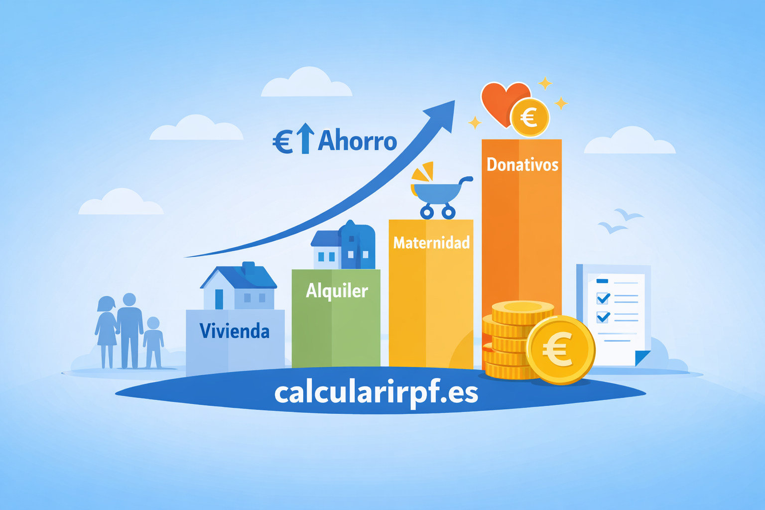 Ahorro fiscal con deducciones IRPF España ilustrado en gráfico minimalista.